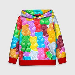 Толстовка-худи детская Мармеладные мишки разноцветные, цвет: 3D-красный
