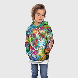 Толстовка-худи детская Яркое безумие Бабочки, кляксы, граффити, цвет: 3D-белый — фото 2