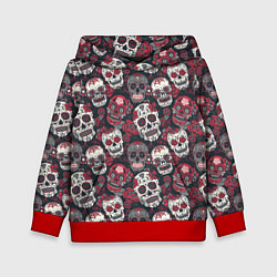 Толстовка-худи детская День мертвых Черепа Мексика, цвет: 3D-красный