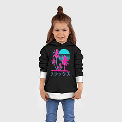 Толстовка-худи детская Неоновые пальмы Иероглифы Neon Palm Tree, цвет: 3D-белый — фото 2