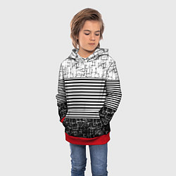 Толстовка-худи детская Черно-белый комбинированный абстрактный с полосаты, цвет: 3D-красный — фото 2