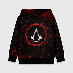 Толстовка-худи детская Символ Assassins Creed и краска вокруг на темном ф, цвет: 3D-черный