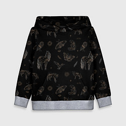 Толстовка-худи детская Мистические животные волк птица бабочка лошадь, цвет: 3D-меланж