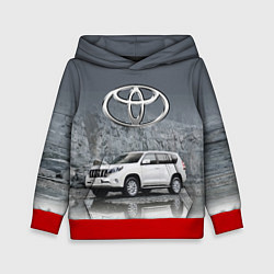 Толстовка-худи детская Toyota Land Cruiser на фоне скалы, цвет: 3D-красный