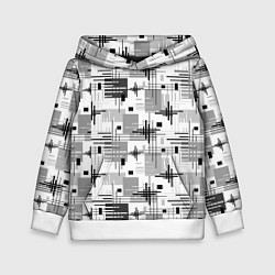 Толстовка-худи детская Черно белый ретро геометрический узор, цвет: 3D-белый