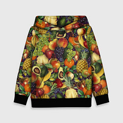 Толстовка-худи детская Вкусные Летние Фрукты, цвет: 3D-черный