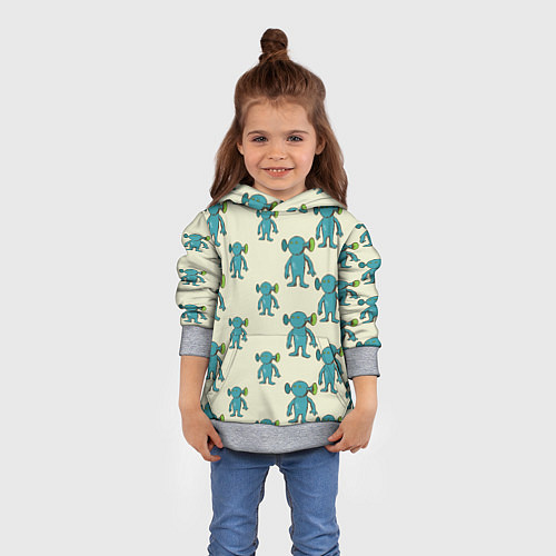 Детская толстовка Милые зеленые человечки / 3D-Меланж – фото 4