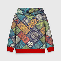 Толстовка-худи детская Мандала орнамент, цвет: 3D-красный