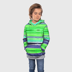 Толстовка-худи детская Сине-зеленые абстрактные полосы, цвет: 3D-меланж — фото 2