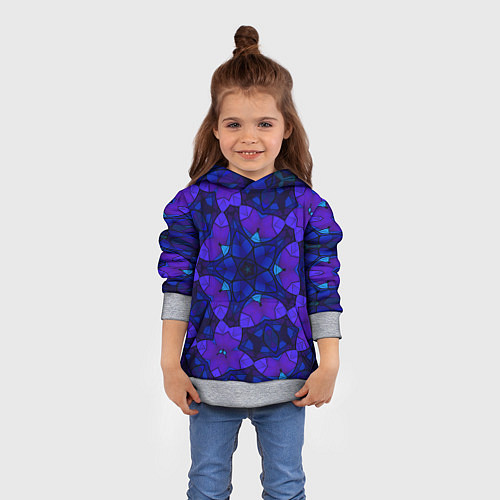 Детская толстовка Калейдоскоп -геометрический сине-фиолетовый узор / 3D-Меланж – фото 4