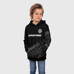 Толстовка-худи детская Dongfeng Speed на темном фоне со следами шин, цвет: 3D-черный — фото 2