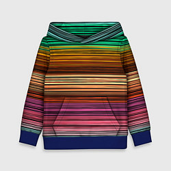 Толстовка-худи детская Multicolored thin stripes Разноцветные полосы, цвет: 3D-синий