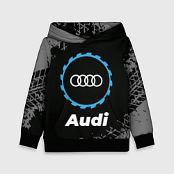 Толстовка-худи детская Audi в стиле Top Gear со следами шин на фоне, цвет: 3D-черный