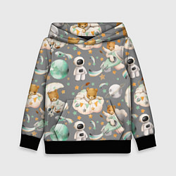 Толстовка-худи детская Львенок на ракете на темно-сером, цвет: 3D-черный