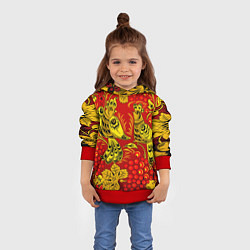Толстовка-худи детская Хохломская Роспись Две Птици На Красном Фоне, цвет: 3D-красный — фото 2