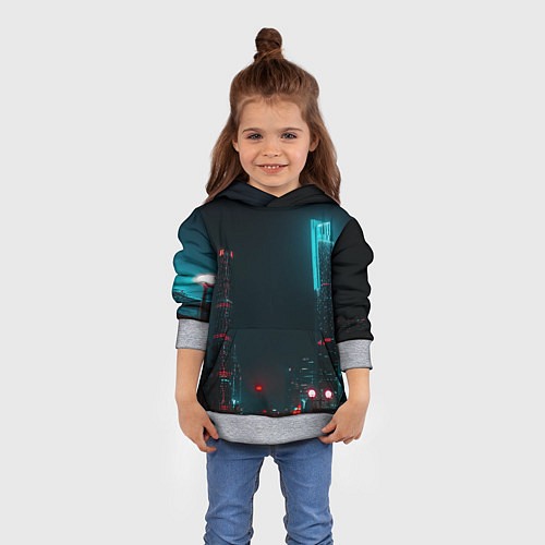 Детская толстовка Неоновые высотки в городе - Светло-синий / 3D-Меланж – фото 4