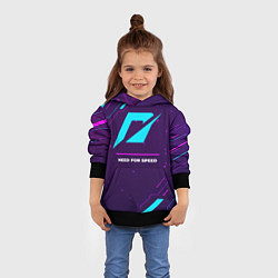 Толстовка-худи детская Символ Need for Speed в неоновых цветах на темном, цвет: 3D-черный — фото 2