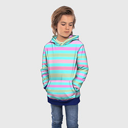 Толстовка-худи детская Pink turquoise stripes horizontal Полосатый узор, цвет: 3D-синий — фото 2