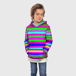 Толстовка-худи детская Multicolored neon bright stripes, цвет: 3D-белый — фото 2