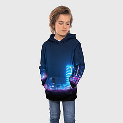 Толстовка-худи детская Неоновый ночной город - Светло-синий, цвет: 3D-черный — фото 2