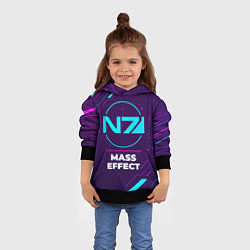 Толстовка-худи детская Символ Mass Effect в неоновых цветах на темном фон, цвет: 3D-черный — фото 2