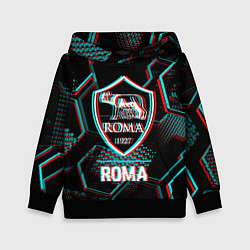 Толстовка-худи детская Roma FC в стиле Glitch на темном фоне, цвет: 3D-черный