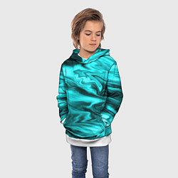 Толстовка-худи детская Неоновый бирюзовый мраморный узор, цвет: 3D-белый — фото 2