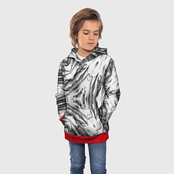 Толстовка-худи детская Черно-белый абстрактный узор Трио, цвет: 3D-красный — фото 2