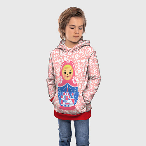 Детская толстовка Матрешка в узорах / 3D-Красный – фото 3
