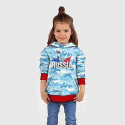 Толстовка-худи детская Russia: синий камфуляж, цвет: 3D-красный — фото 2