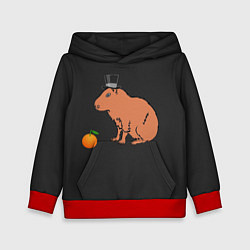 Толстовка-худи детская Капибара в цилиндре, цвет: 3D-красный
