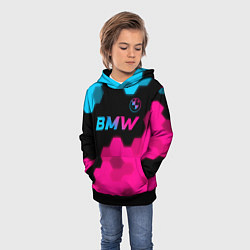 Толстовка-худи детская BMW - neon gradient: символ сверху, цвет: 3D-черный — фото 2