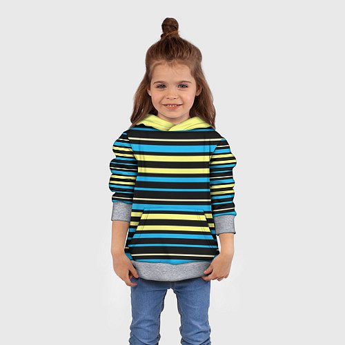 Детская толстовка Желто-голубые полосы на черном фоне / 3D-Меланж – фото 4