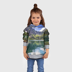 Толстовка-худи детская Прозрачное горное озеро, цвет: 3D-меланж — фото 2