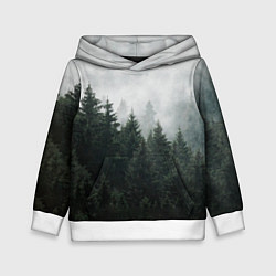 Толстовка-худи детская Туманный хвойный лес, цвет: 3D-белый
