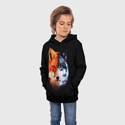 Толстовка-худи детская Волк и Лисица, цвет: 3D-черный — фото 2