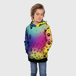Толстовка-худи детская Следы кошек и птиц, цвет: 3D-черный — фото 2