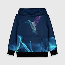 Толстовка-худи детская Колибри в полете, цвет: 3D-черный