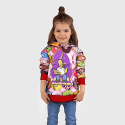 Толстовка-худи детская Гомер Симпсон в окружении пончиков, цвет: 3D-красный — фото 2