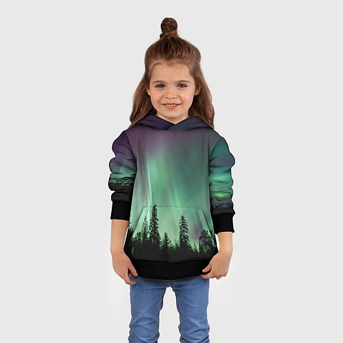 Детская толстовка Сияние над лесом / 3D-Черный – фото 4