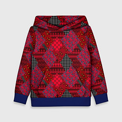 Толстовка-худи детская Красный лоскутный узор пэчворк, цвет: 3D-синий