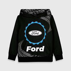 Толстовка-худи детская Ford в стиле Top Gear со следами шин на фоне, цвет: 3D-черный