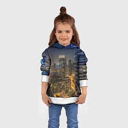 Толстовка-худи детская Ночной красочный город, цвет: 3D-белый — фото 2