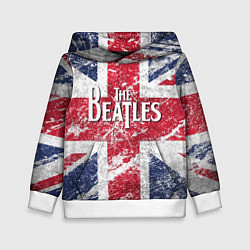 Толстовка-худи детская The Beatles - лого на фоне флага Великобритании, цвет: 3D-белый