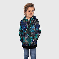 Толстовка-худи детская Сине - черная гранжевая абстракция, цвет: 3D-черный — фото 2