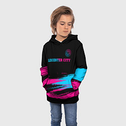 Толстовка-худи детская Leicester City - neon gradient: символ сверху, цвет: 3D-черный — фото 2
