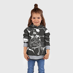 Толстовка-худи детская Самурай на черно-белом фоне, цвет: 3D-меланж — фото 2