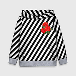 Детская толстовка Черно-белые полоски с букетом роз