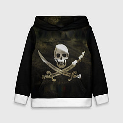 Толстовка-худи детская Пиратский флаг - череп с ножами, цвет: 3D-белый