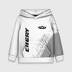 Толстовка-худи детская Chery speed на светлом фоне со следами шин: надпис, цвет: 3D-белый